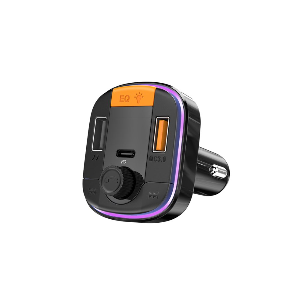 Yesido Y45 1 Adet 18W PD Type-C Çıkışlı ve 1 Adet QC 3.0 USB Çıkışlı BT 5.0 RGB FM Transmitter - Siyah