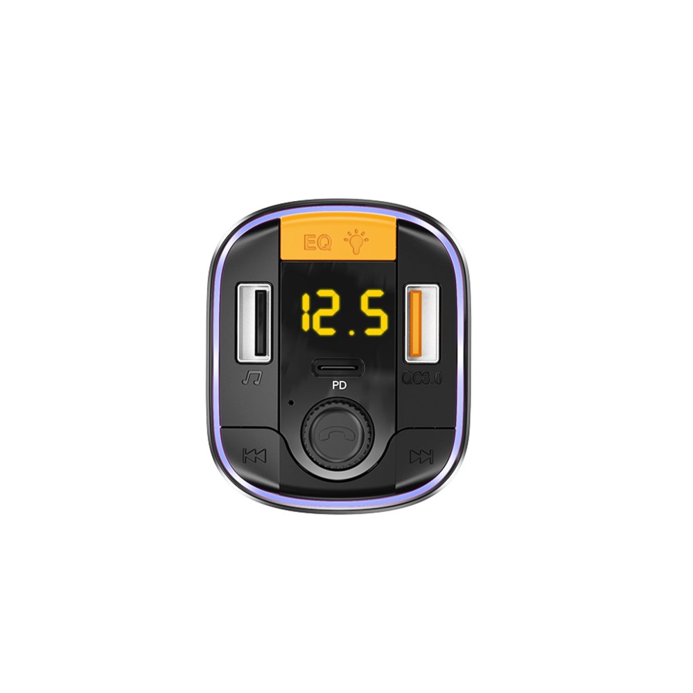 Yesido Y45 1 Adet 18W PD Type-C Çıkışlı ve 1 Adet QC 3.0 USB Çıkışlı BT 5.0 RGB FM Transmitter - Siyah