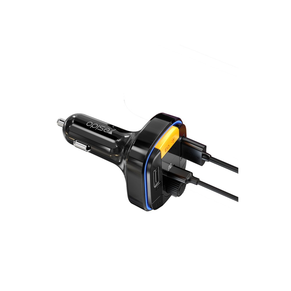 Yesido Y45 1 Adet 18W PD Type-C Çıkışlı ve 1 Adet QC 3.0 USB Çıkışlı BT 5.0 RGB FM Transmitter - Siyah