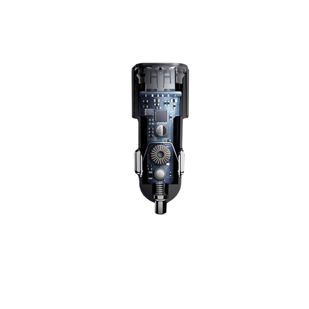 Yesido Y55 1 Adet 30W Usb / 1 Adet 30W Type-C ve 60W Type-C to Type-C Kablolu PD Hızlı Araç Şarj - Siyah