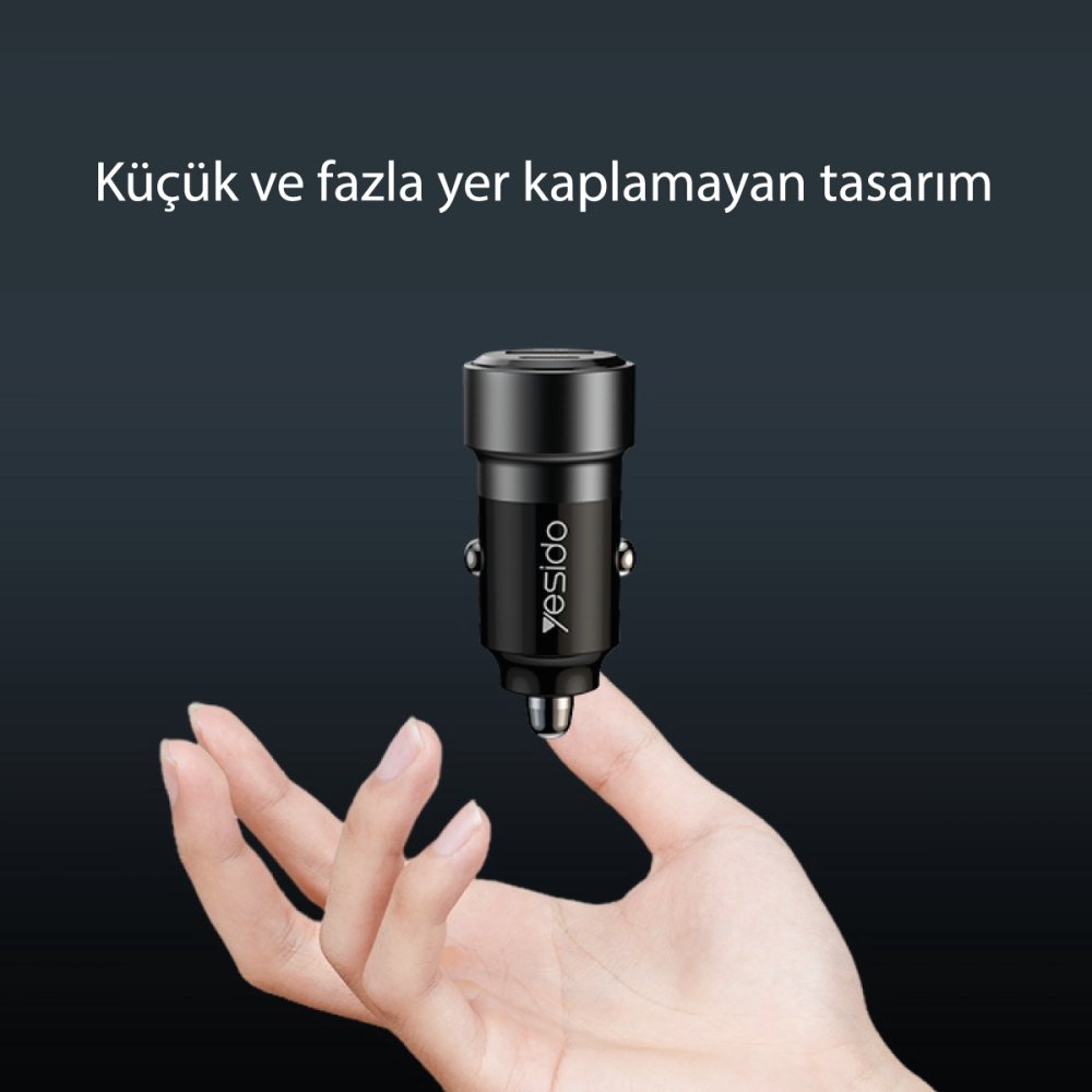 Yesido Y55 1 Adet 30W Usb / 1 Adet 30W Type-C ve 60W Type-C to Type-C Kablolu PD Hızlı Araç Şarj - Siyah