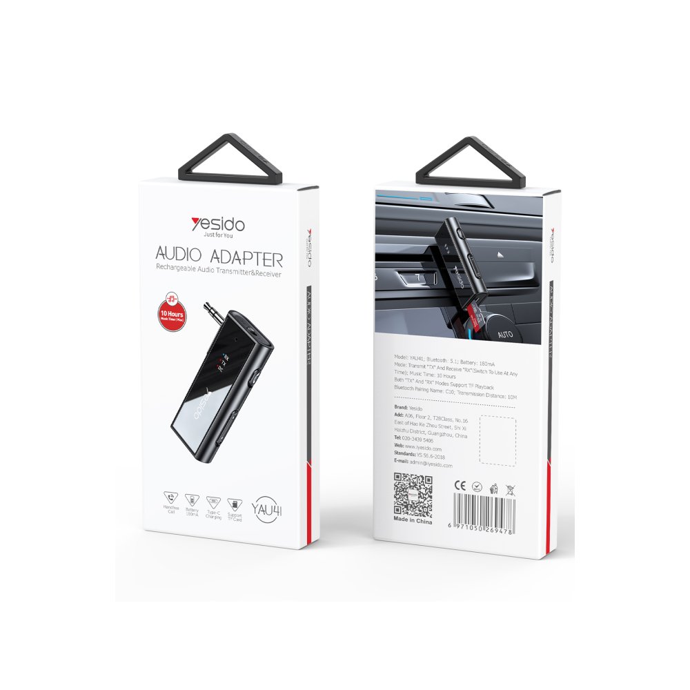 Yesido YAU41 3.5mm Aux Çıkışlı Mikrofonlu Bluetooth Araç Kiti - Siyah