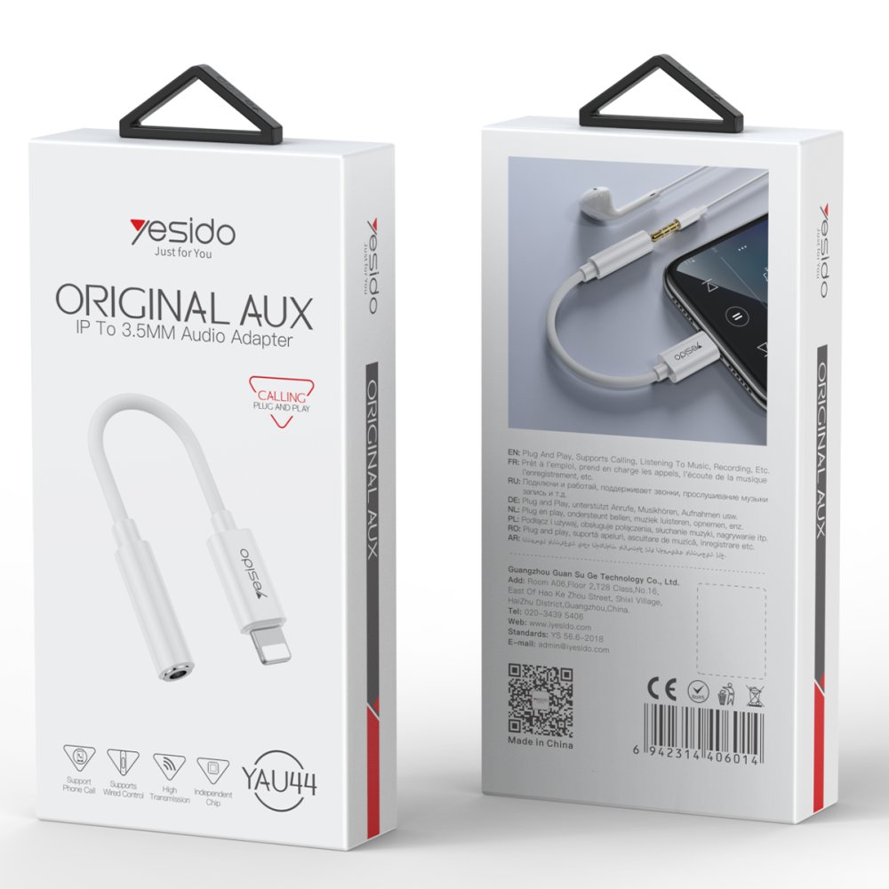 Yesido YAU44 Lightning to Aux Dönüştürücü - Beyaz