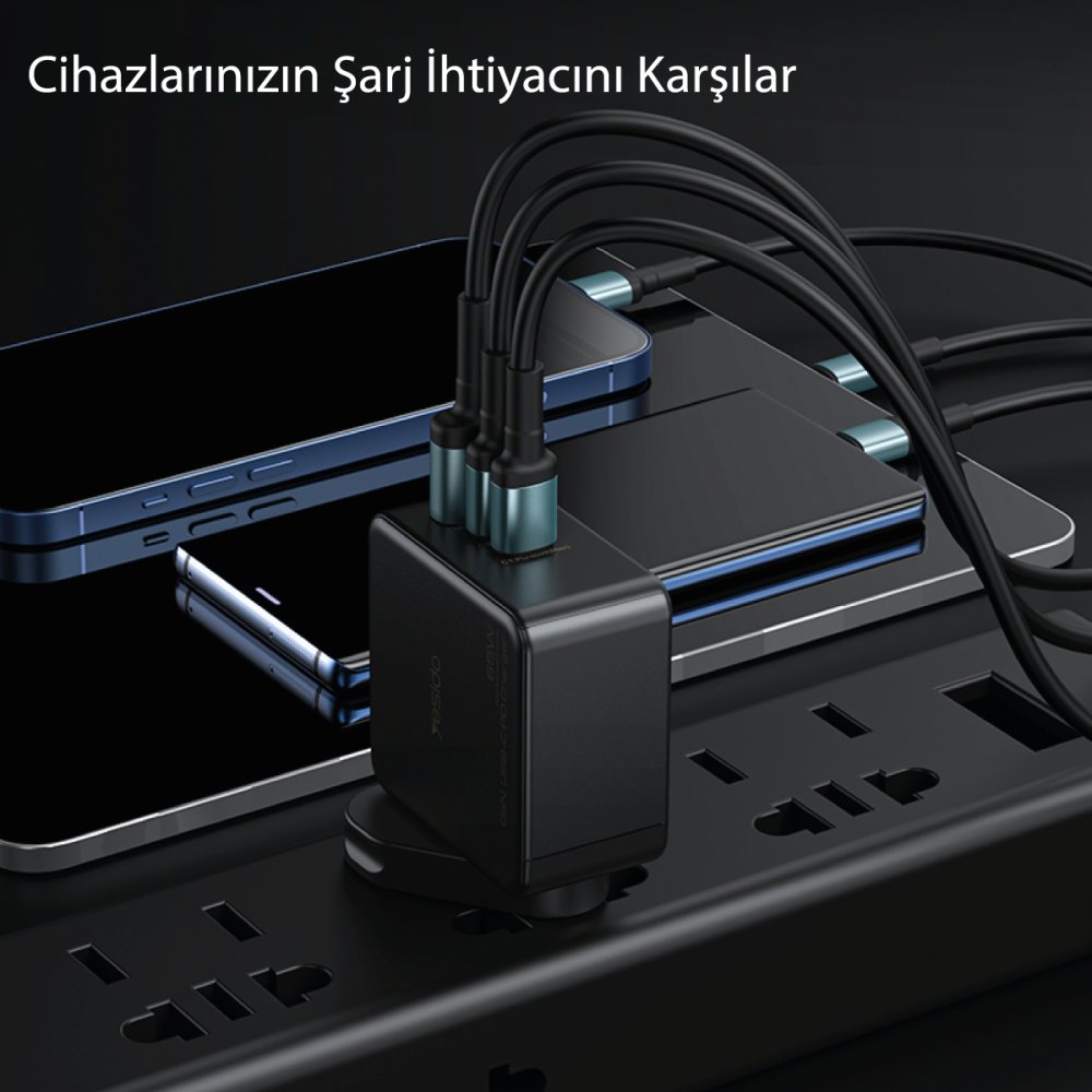 Yesido YC42 2 Adet 65W Type-C ve 1 Adet 30W Usb Çıkışlı PD GAN Şarj Adaptörü - Siyah