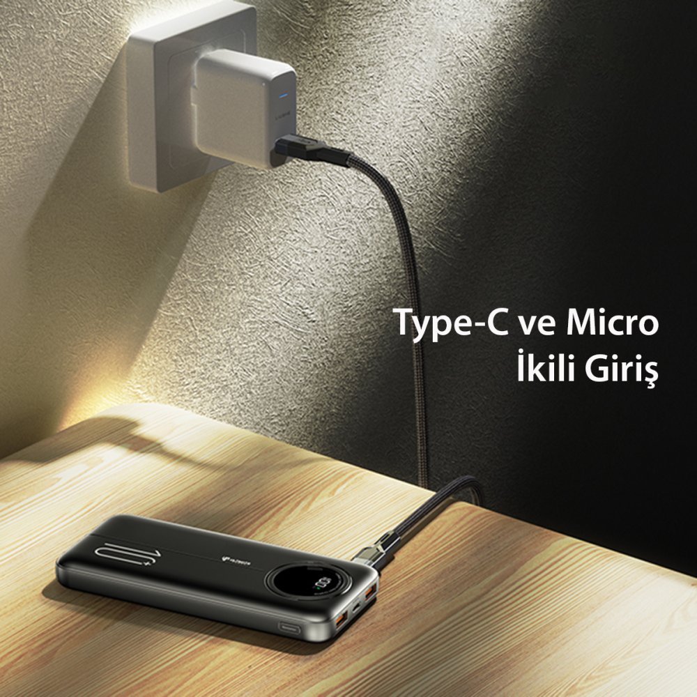 Yesido YP40 10.000 mAh Dijital Göstergeli USB3.0 PD Hızlı Şarj Powerbank - Siyah