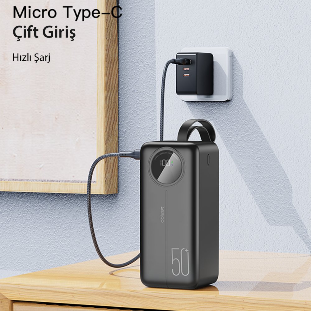 Yesido YP42 30.000 mAh Dijital Göstergeli USB3.0 PD Hızlı Şarj Powerbank - Siyah