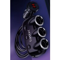 Earldom CS1 120W Dijital Voltaj Göstergeli 3 Adet Çakmaklık ve 2 Adet USB Çıkışlı PD Hızlı Araç Şarj - Siyah