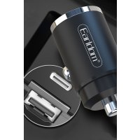 Earldom ES-CC3 1 Adet 18W USB 3.0 / 1 Adet 20W Type-C Çıkışlı PD Hızlı Araç Şarj - Siyah