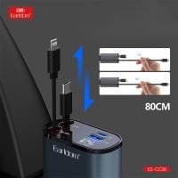 Earldom ES-CC38 80cm Dahili Type-C ve Lightning Kablolu Ekstra Type-C ve USB Çıkışlı 66W PD Araç Şarj - Siyah