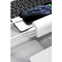 Earldom EU26C 2 Adet 65W Type-C ve 1 Adet 30W USB 3.0 Çıkışlı Ekstra Type-C to Type-C Kablolu GAN Şarj Cihazı - Beyaz