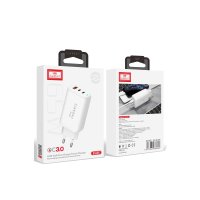 Earldom EU26C 2 Adet 65W Type-C ve 1 Adet 30W USB 3.0 Çıkışlı Ekstra Type-C to Type-C Kablolu GAN Şarj Cihazı - Beyaz