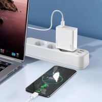Earldom EU48 120W USB QC 3.0 Çıkışlı ve USB to Type-C Kablolu PD Hızlı Şarj Cihazı - Beyaz