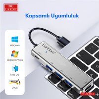 Earldom HUB12 Tak Çalıştır 40cm 4 Adet Usb 2.0 ve 1 Adet Type-C Çıkışlı Usb Çoklayıcı - Gri