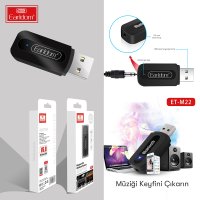 Earldom M22 Bluetooth 5.0 Usb Aux Dönüştürücü - Siyah