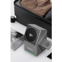 Earldom WC65 3in1 15W Telefon 2.5W Saat ve 5W Airpods İçin Kablosuz Şarj Standı - Gri