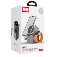 Earldom WC65 3in1 15W Telefon 2.5W Saat ve 5W Airpods İçin Kablosuz Şarj Standı - Gri