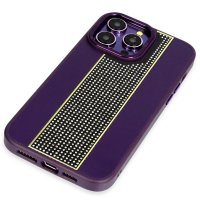 HDD iPhone 15 Pro Kılıf HBC-160 Almera Taşlı Kapak - Derin Mor