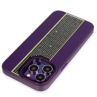 HDD iPhone 15 Pro Kılıf HBC-160 Almera Taşlı Kapak - Derin Mor