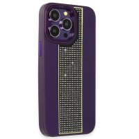 HDD iPhone 15 Pro Kılıf HBC-160 Almera Taşlı Kapak - Derin Mor