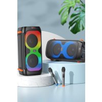 Hoco BS53 Manhattan Çift Mikrofonlu Bluetooth RGB Kablosuz Hoparlör - Siyah