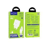 Hoco C80A Plus Rapido USB 3.0 QC ve 20W Type-C PD Çıkışlı ve Ekstra Type-C to Lightning Kablolu Şarj Aleti - Beyaz