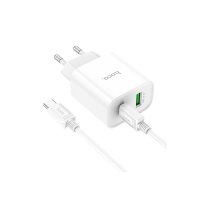 Hoco C80A Plus Rapido USB 3.0 QC ve 20W Type-C PD Çıkışlı ve Ekstra Type-C to Type-C Kablolu Şarj Aleti - Beyaz