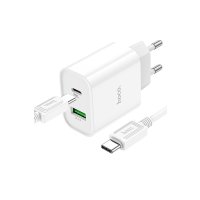 Hoco C80A Plus Rapido USB 3.0 QC ve 20W Type-C PD Çıkışlı ve Ekstra Type-C to Type-C Kablolu Şarj Aleti - Beyaz