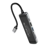 Hoco HB24 6in1 Type-C USB SD Kart Hub Dönüştürücü - Gri