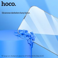 Hoco iPhone 14 Pro Max 9D Dustproof Cam Ekran Koruyucu - Siyah