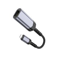 Hoco UA26 Tak Çalıştır Lightning to RJ45 100 Mbps Ethernet Dönüştürücü - Gri