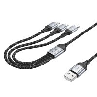 Hoco X102 Fresh 1M 2.4A 3in1 USB to Type-C / Lightning ve Micro Çıkışlı Hızlı Şarj Data Kablosu - Siyah