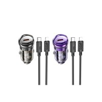 Hoco Z53 PD 30W Type-C Çıkışlı ve Type-C to Lightning Kablolu Araç Şarjı - Mor