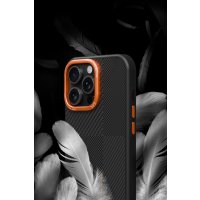 Joko iPhone 15 Orange Karbon Magsafe Kapak - Gri