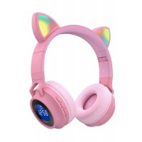 Karler Bass JR028 RGB Işıklı Kablosuz Kedi Kulaklık - Pembe