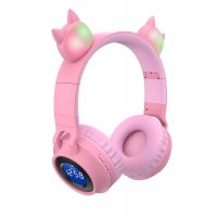 Karler Bass JR028C RGB Işıklı Kablosuz Kedi Kulaklık - Pembe