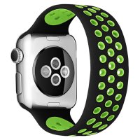 Newface Apple Watch 38mm Ayarlı Delikli Silikon Kordon - Siyah-Yeşil