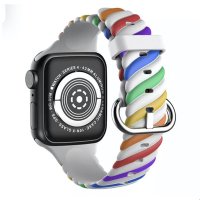 Newface Apple Watch 40mm Çizgili Kordon - Beyaz Gökkuşağı