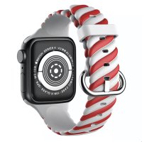 Newface Apple Watch 41mm Çizgili Kordon - Kırmızı-Beyaz