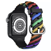 Newface Apple Watch 38mm Çizgili Kordon - Siyah Gökkuşağı