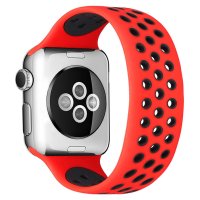 Newface Apple Watch 40mm Ayarlı Delikli Silikon Kordon - Kırmızı-Siyah