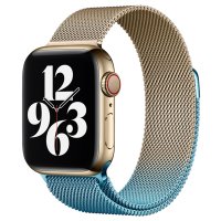 Newface Apple Watch 40mm Metal Mıknatıslı Kordon - Metalik Gold-Mavi