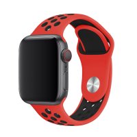 Newface Apple Watch 38mm Spor Delikli Kordon - Kırmızı-Siyah