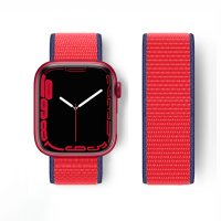 Newface Apple Watch 41mm Hasırlı Cırtcırtlı Kordon - Lacivert-Kırmızı