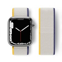 Newface Apple Watch 41mm Hasırlı Cırtcırtlı Kordon - Sarı-Beyaz