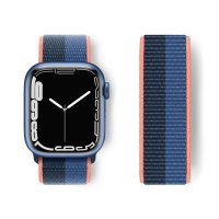 Newface Apple Watch 41mm Hasırlı Cırtcırtlı Kordon - Siyah-Mavi