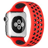 Newface Apple Watch 42mm Ayarlı Delikli Silikon Kordon - Kırmızı-Siyah
