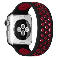 Newface Apple Watch 42mm Ayarlı Delikli Silikon Kordon - Siyah-Kırmızı