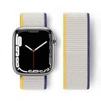 Newface Apple Watch 42mm Hasırlı Cırtcırtlı Kordon - Sarı-Beyaz