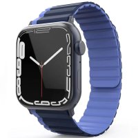 Movenchy Apple Watch 42mm MO-WB1 Çift Renk Mıknatıslı Silikon Kordon - Lacivert-Mavi