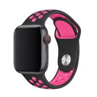 Newface Apple Watch 44mm Spor Delikli Kordon - Siyah-Koyu Pembe